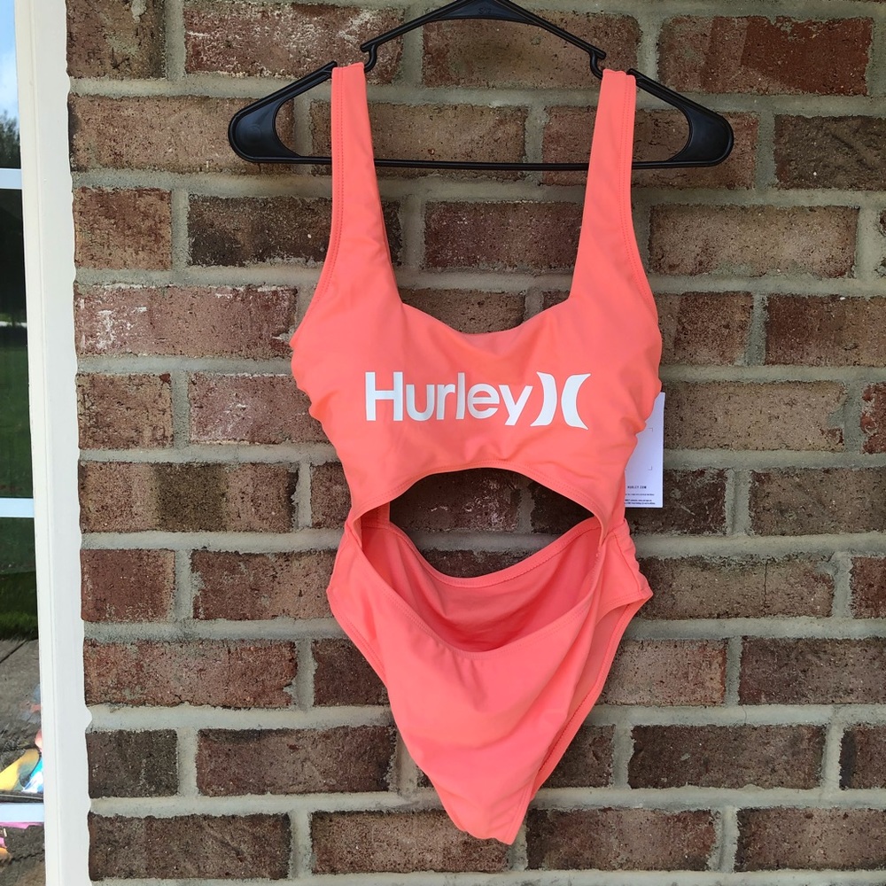 Hurley orange peach cut out one piece swimsuit NWT